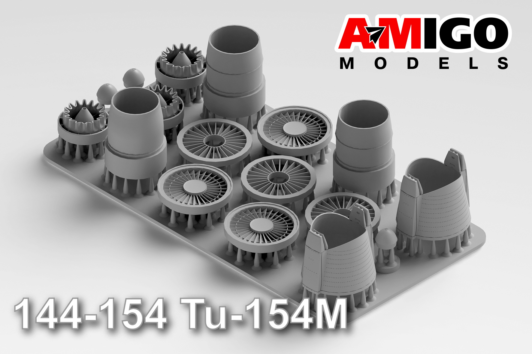 Additions (3D resin printing) 1/144 Tupolev Type 154M aircraft engine D-30KU (Zvezda) (Amigo Models)