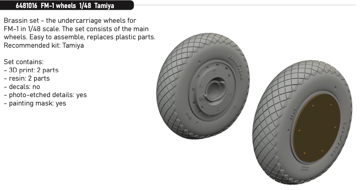 Additions (3D resin printing) 1/48 General-Motors FM-1 Wildcat/Martlet Mk.V. wheels 1/48 (designed to be used with Tamiya kits)