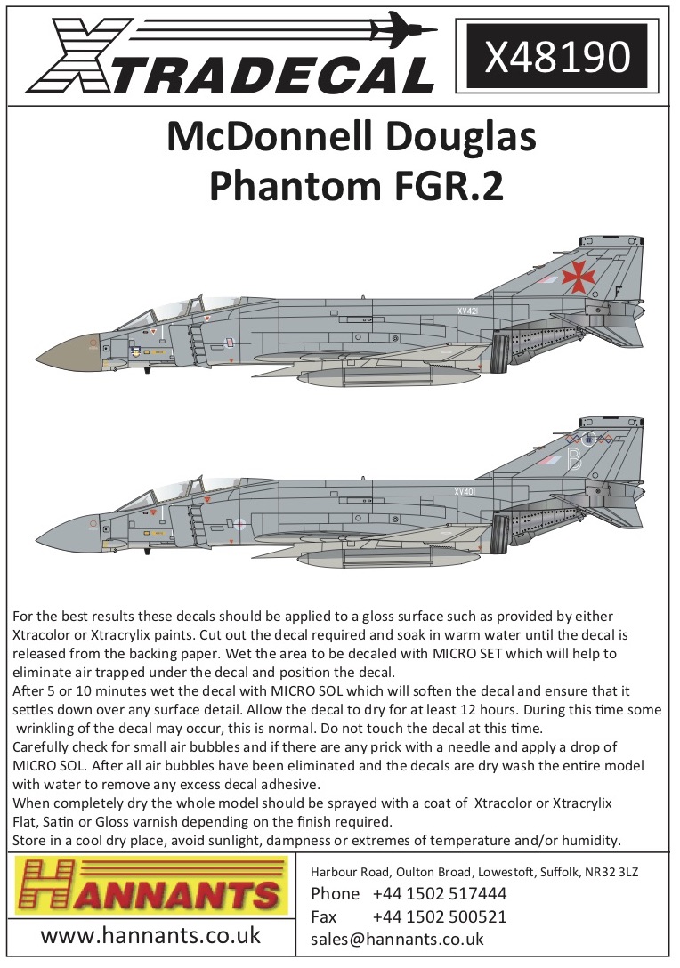 Decal 1/48 McDonnell-Douglas FGR.2 Phantom (10) in late grey camouflage (Xtradecal)