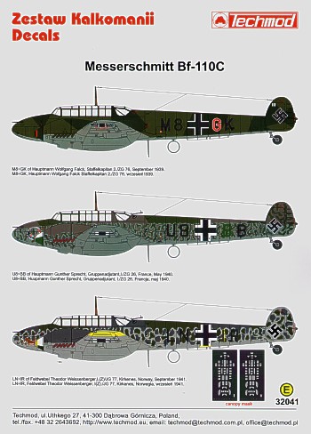 Decal 1/32 Messerschmitt Bf-110C (3) (Techmod)