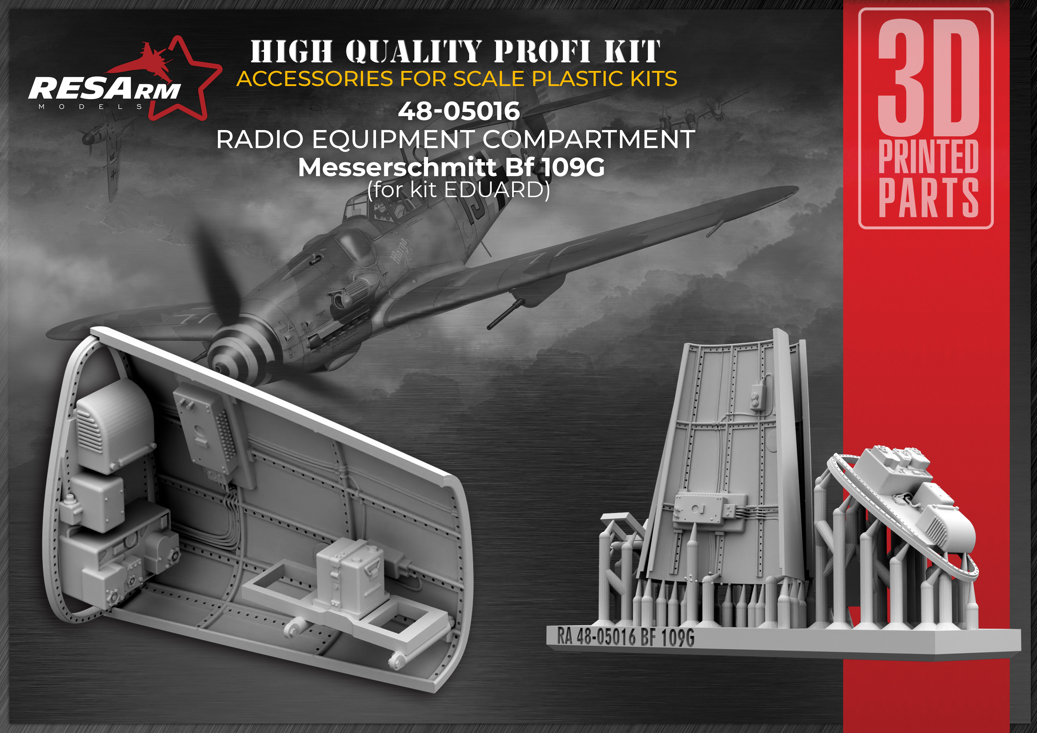 Additions (3D resin printing) 1/48 Messerschmitt Bf 109G Radio equipment compartment (RESArm)