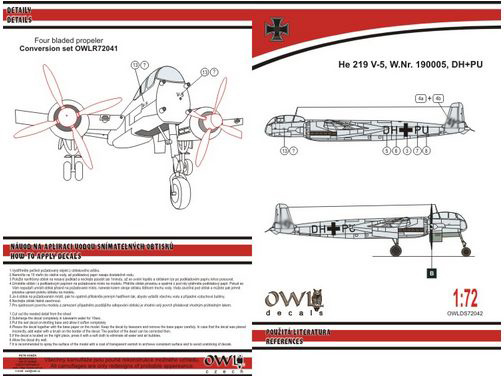 Decal 1/72 Heinkel He.219V-5 DH+PU four blades propeller (light version) (Owl Decals)