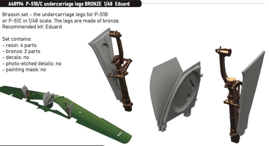 Aircraft detailing sets (metal) 1/48 North-American P-51B/P-51C undercarriage legs BRONZE 1/48 (designed to be used with Eduard kits)