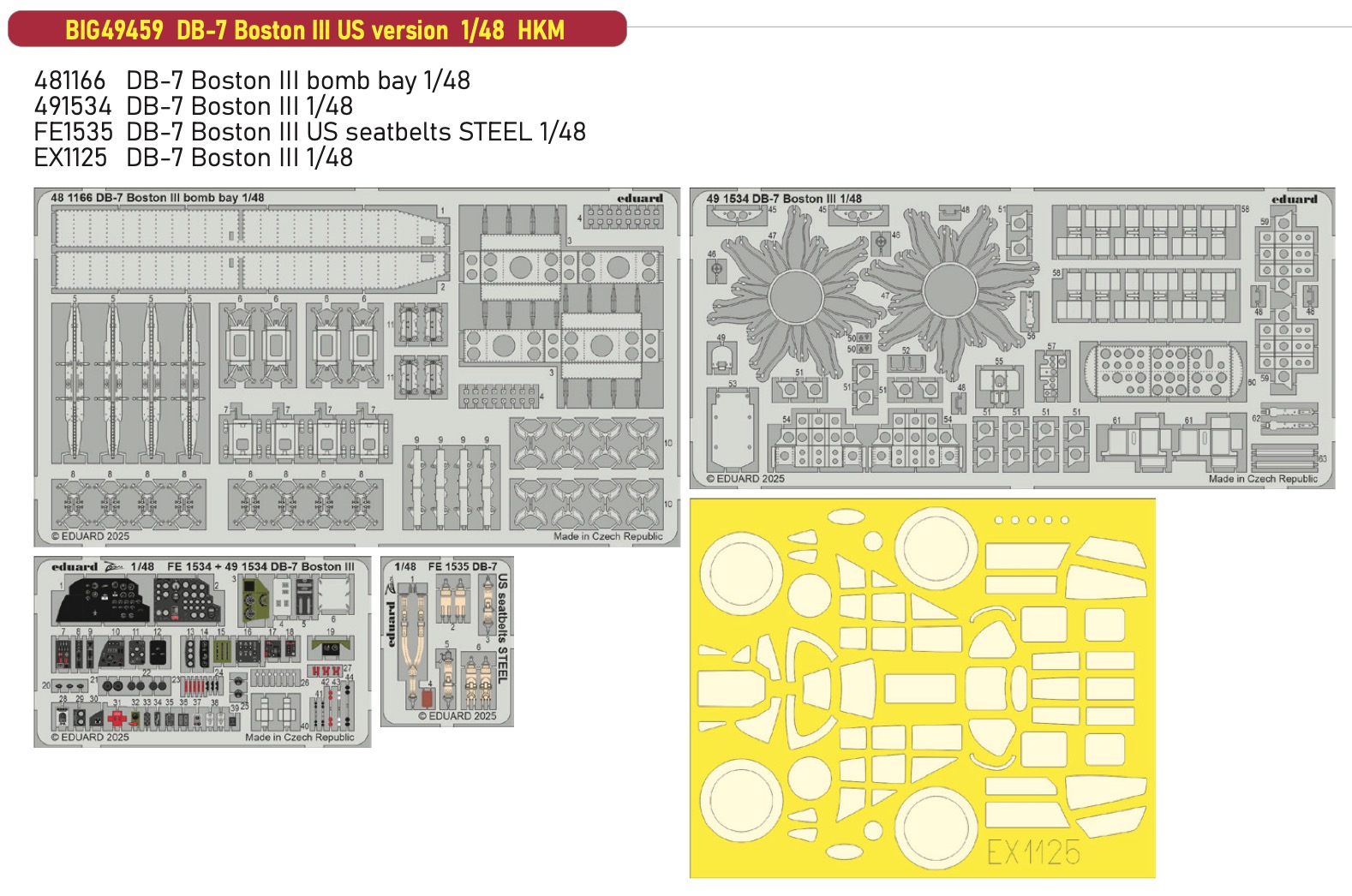 Photo Etching Kit 1/48 Douglas DB-7 Boston III US version 1/48 (designed to be used with Hong Kong Models kits)