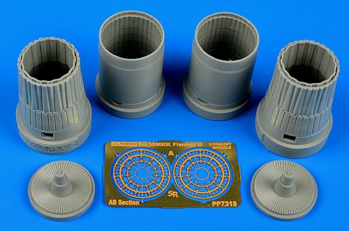 Additions (3D resin printing) 1/72 Sukhoi Su-30MKK Flanker G exhaust nozzles (designed to be used with Trumpeter kits)