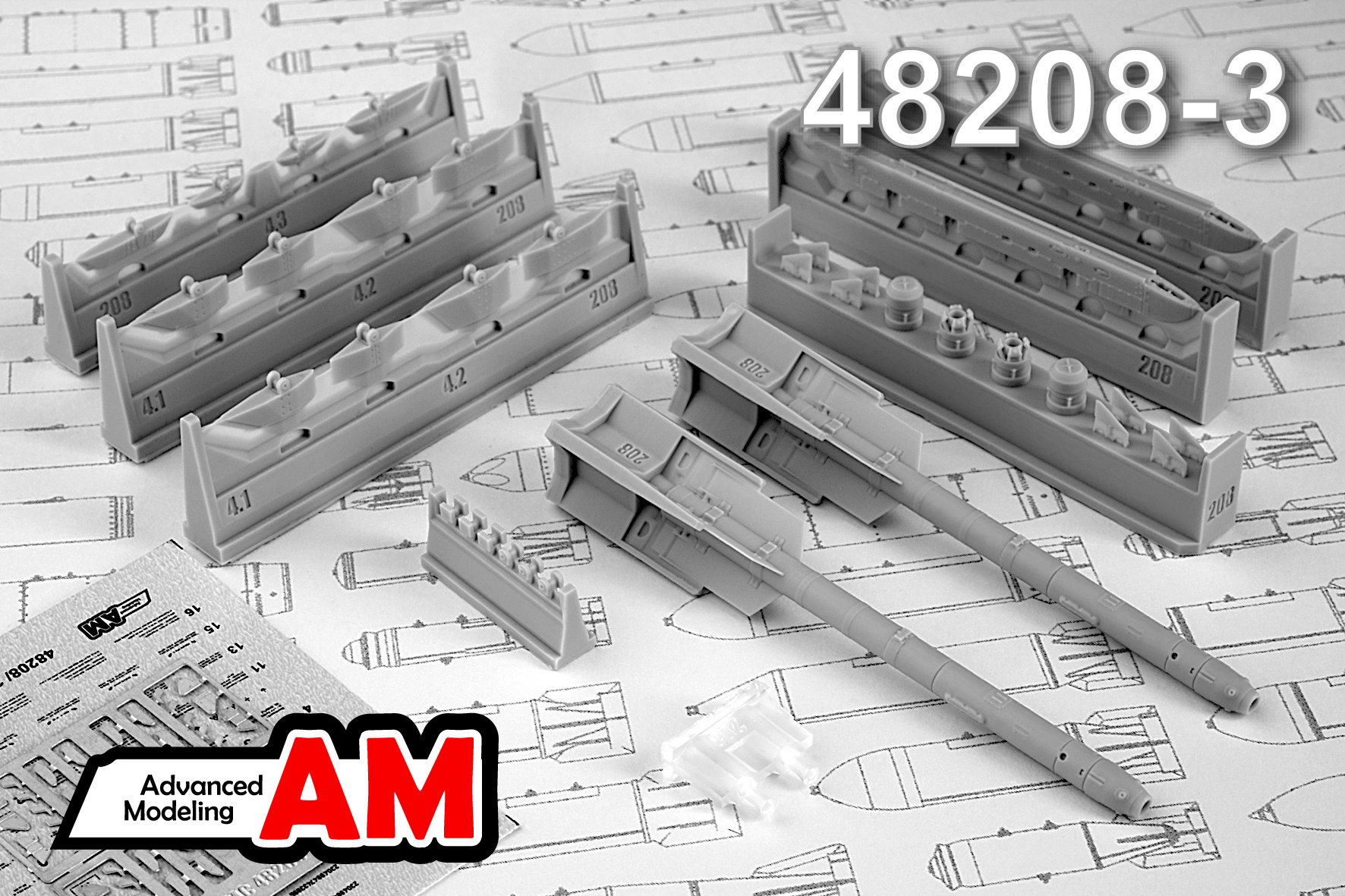Additions (3D resin printing) 1/48 Aircraft guided missile R-73 with launcher P-72 (Advanced Modeling) 