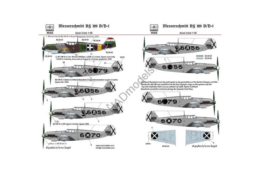 Decal 1/48 Messerschmitt Bf 109 B/D-1 (HAD)