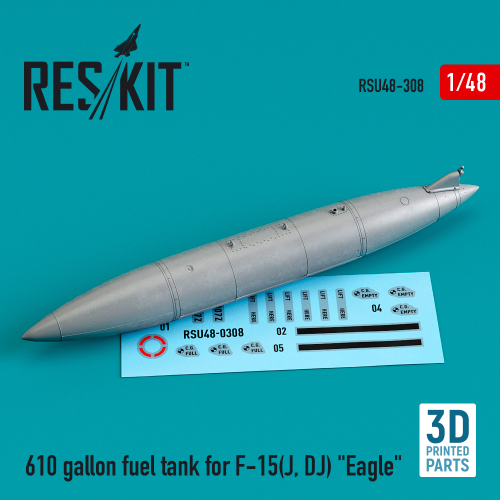 Additions (3D resin printing) 1/48 610 gallon fuel tank for the McDonnell F-15J/F-15DJ Eagle (ResKit)