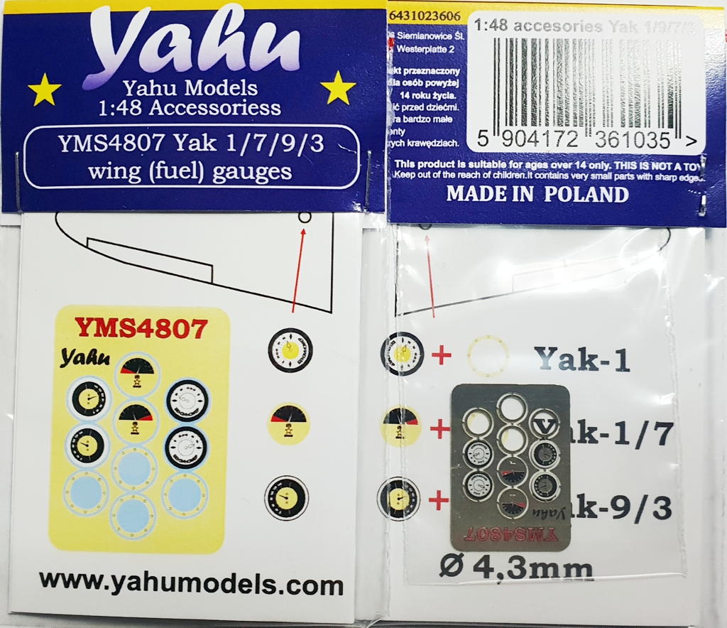 Photo Etching Kit 1/48 Yakovlev Yak-1/Yak-3/Yak-7/Yak-9 wing (fuel) gauges