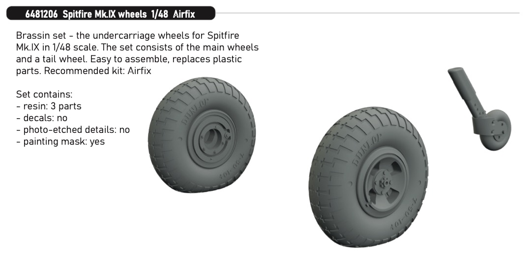 Additions (3D resin printing) 1/48 Supermarine Spitfire Mk.IXe wheels 1/48 (designed to be used with Airfix kits)