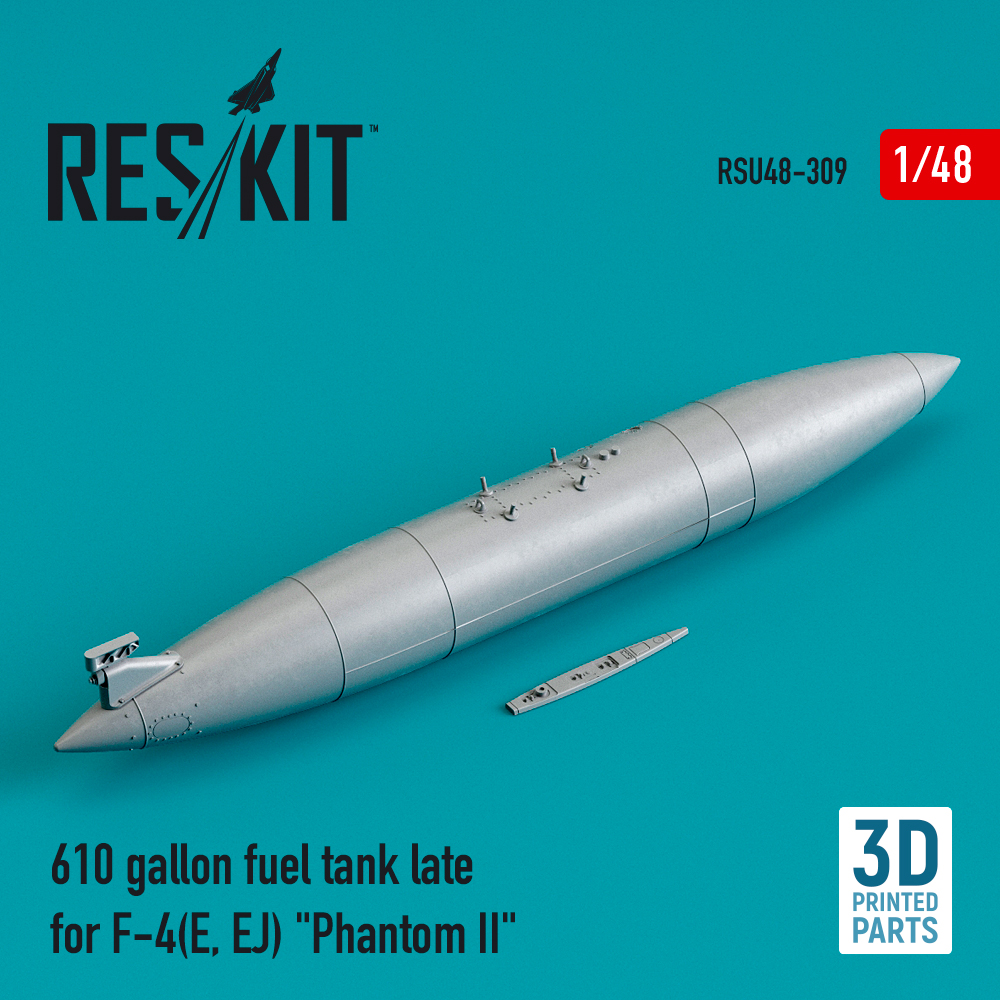 Additions (3D resin printing) 1/48 610 gallon fuel tank late for McDonnell F-4E/F-4EJ Phantom II (ResKit)
