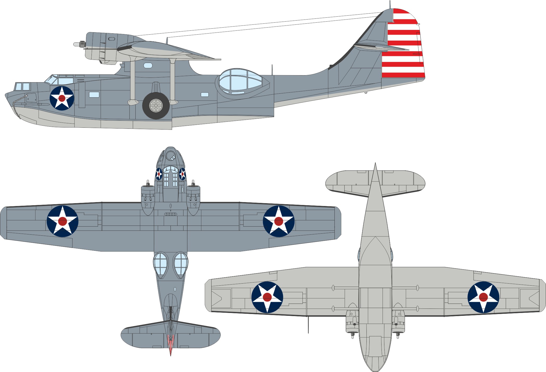 Paint Mask 1/48 Consolidated PBY-5A Catalina US national insignia (stars with red center) 1/48 (designed to be used with Eduard kits and Revell kits)