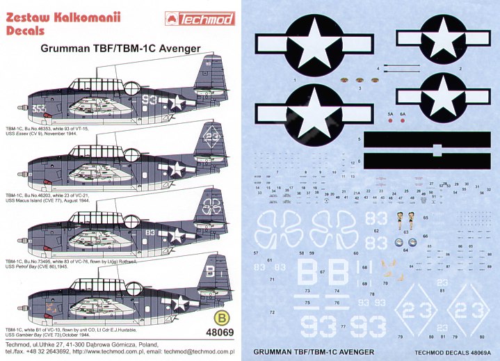 Decal 1/48 Grumman TBM-1C Avenger (4) (Techmod)