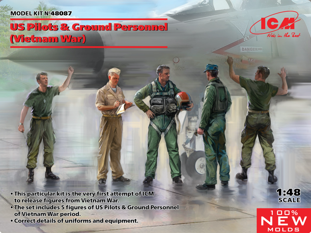 Figures (resin) 1/48 US Pilots & Ground Pers. Vietnam War (5 fig.) (ICM)