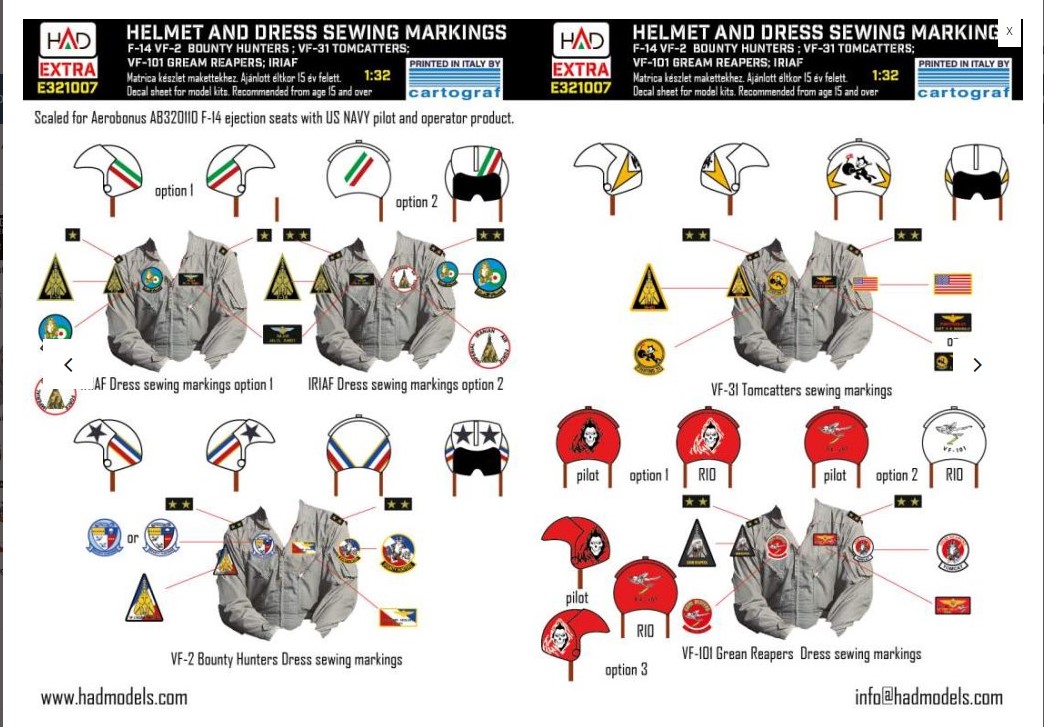 Decal 1/32 F-14A/D Helmet & dress sewing markings Vol.1 (HAD)