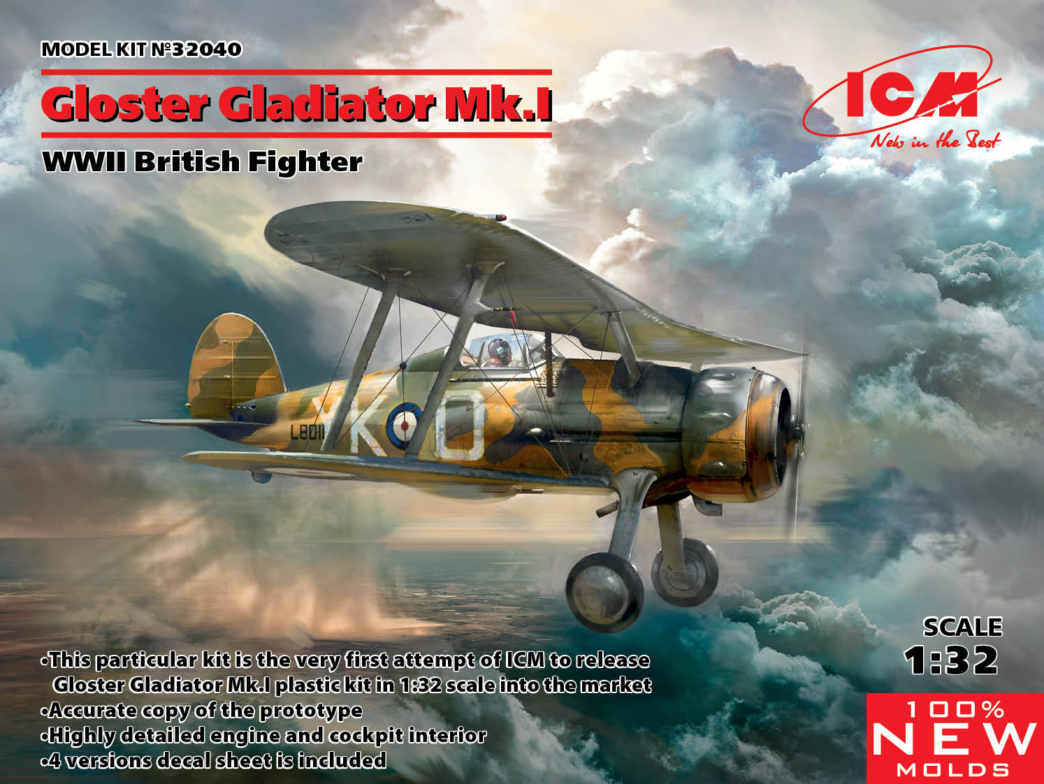 Model kit 1/32 Gloster Gladiator Mk.I British WWII Fighter (ICM)