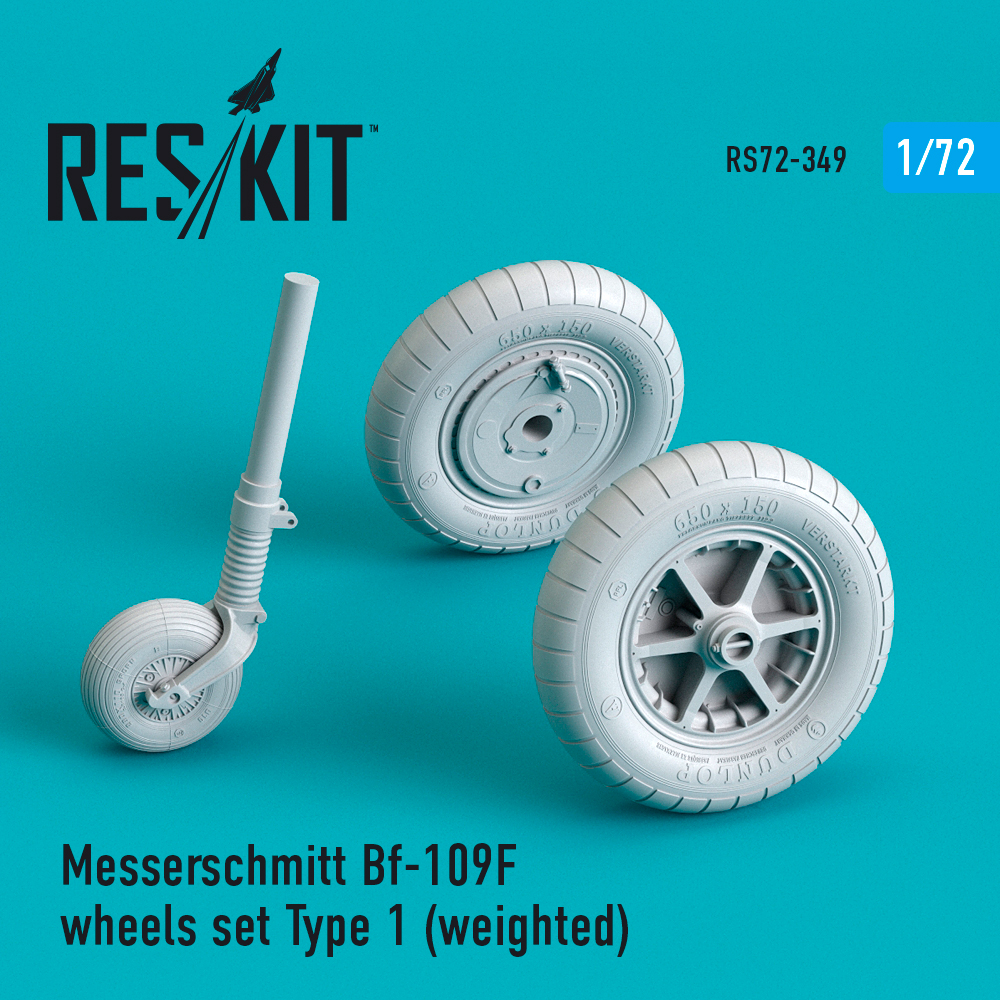 Additions (3D resin printing) 1/72 Messerschmitt Bf-109F (G Early) wheels set Type 1 (weighted) (ResKit)