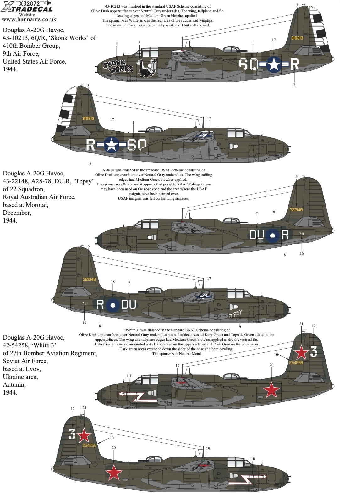Decal 1/32 Douglas A-20G Havoc Collection (4) (Xtradecal)