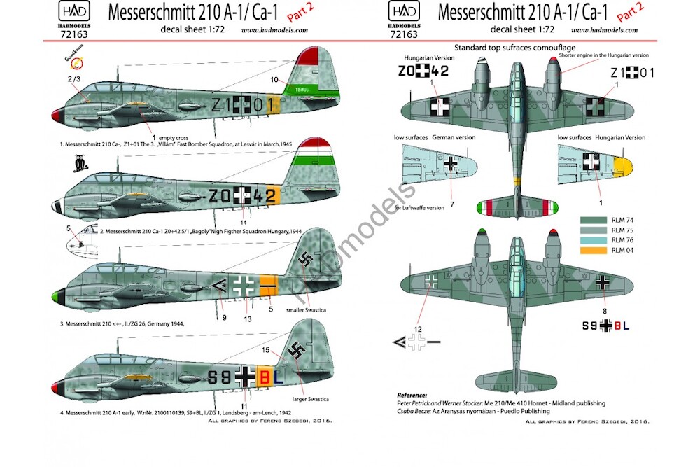 Decal 1/72 Messerschmitt 210 A-1/Ca-1 Part 2 (HAD)