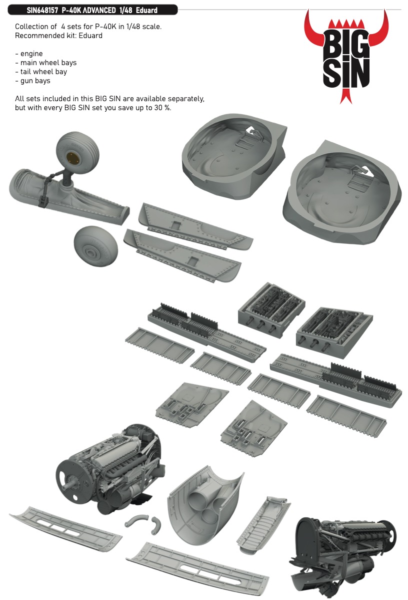 Additions (3D resin printing) 1/48 Curtiss P-40K ADVANCED (Eduard)