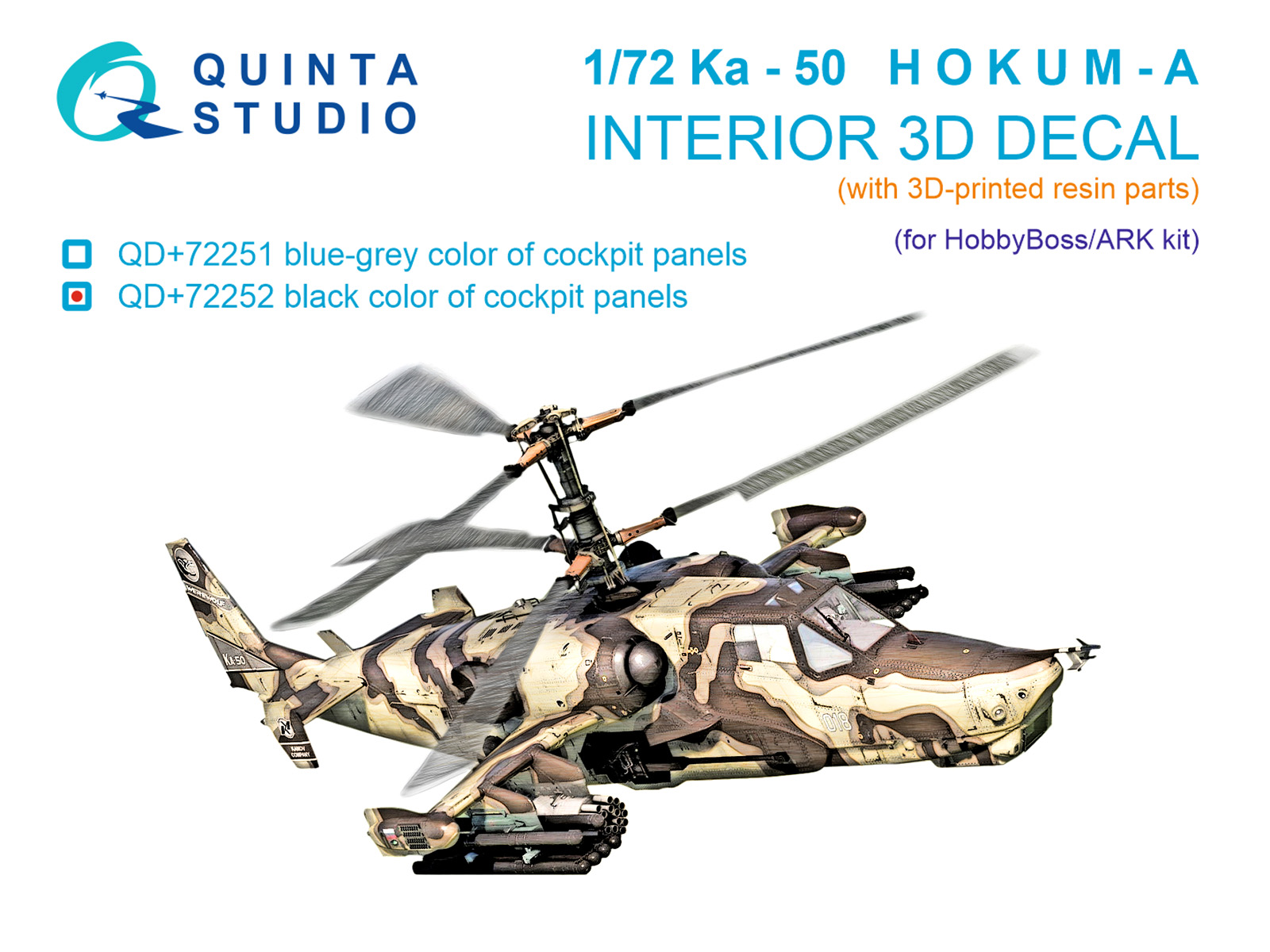 Ka-50 (black panels) 3D-Printed & coloured Interior on decal paper (HobbyBoss/ARK) (with 3D-printed resin parts)
