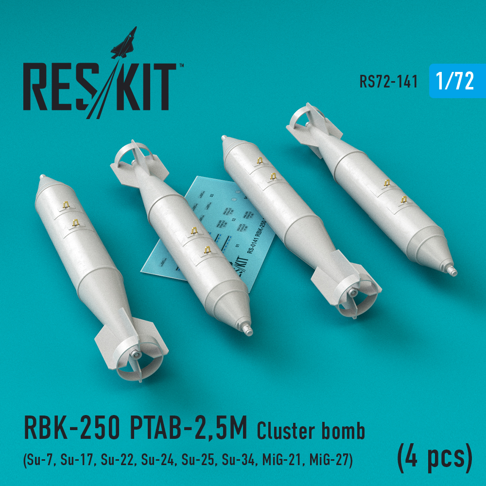 Additions (3D resin printing) 1/72 RBK-250 PTAB-2,5M Cluster bomb (4 pcs) (ResKit)