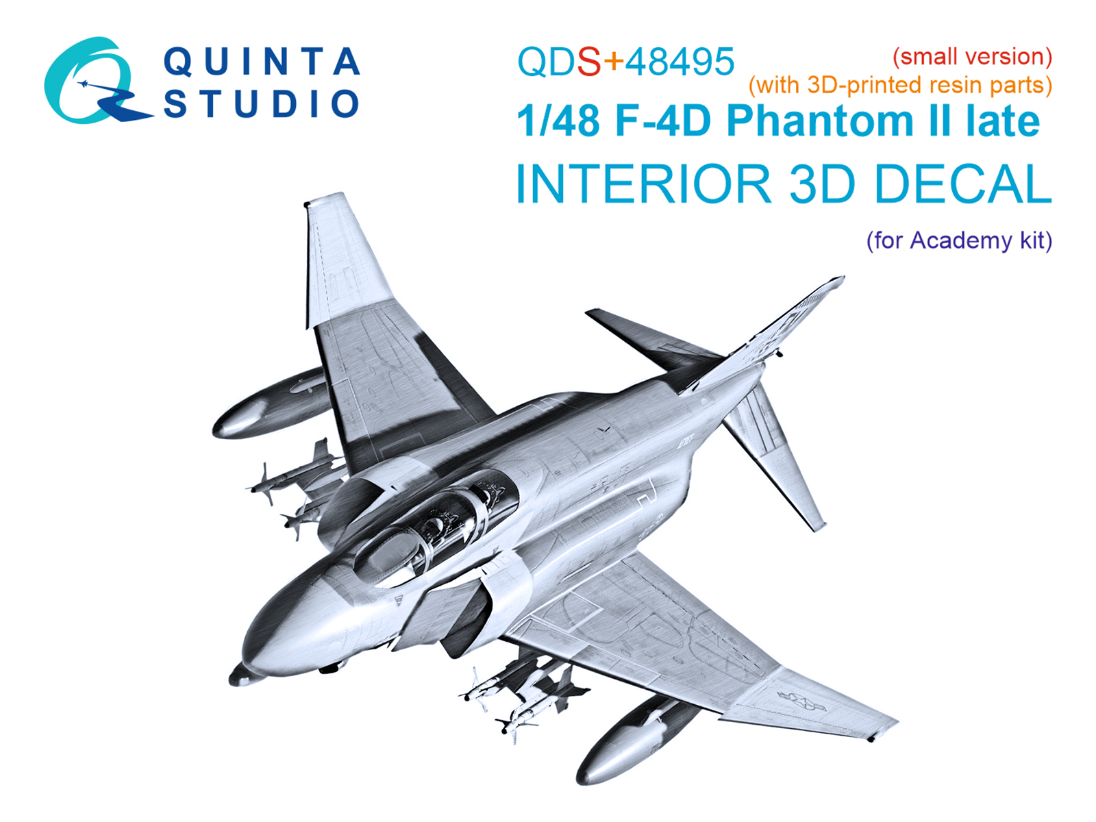 F-4D late Phantom II 3D-Printed & coloured Interior on decal paper (Academy) (Small version) (with 3D-printed resin parts)