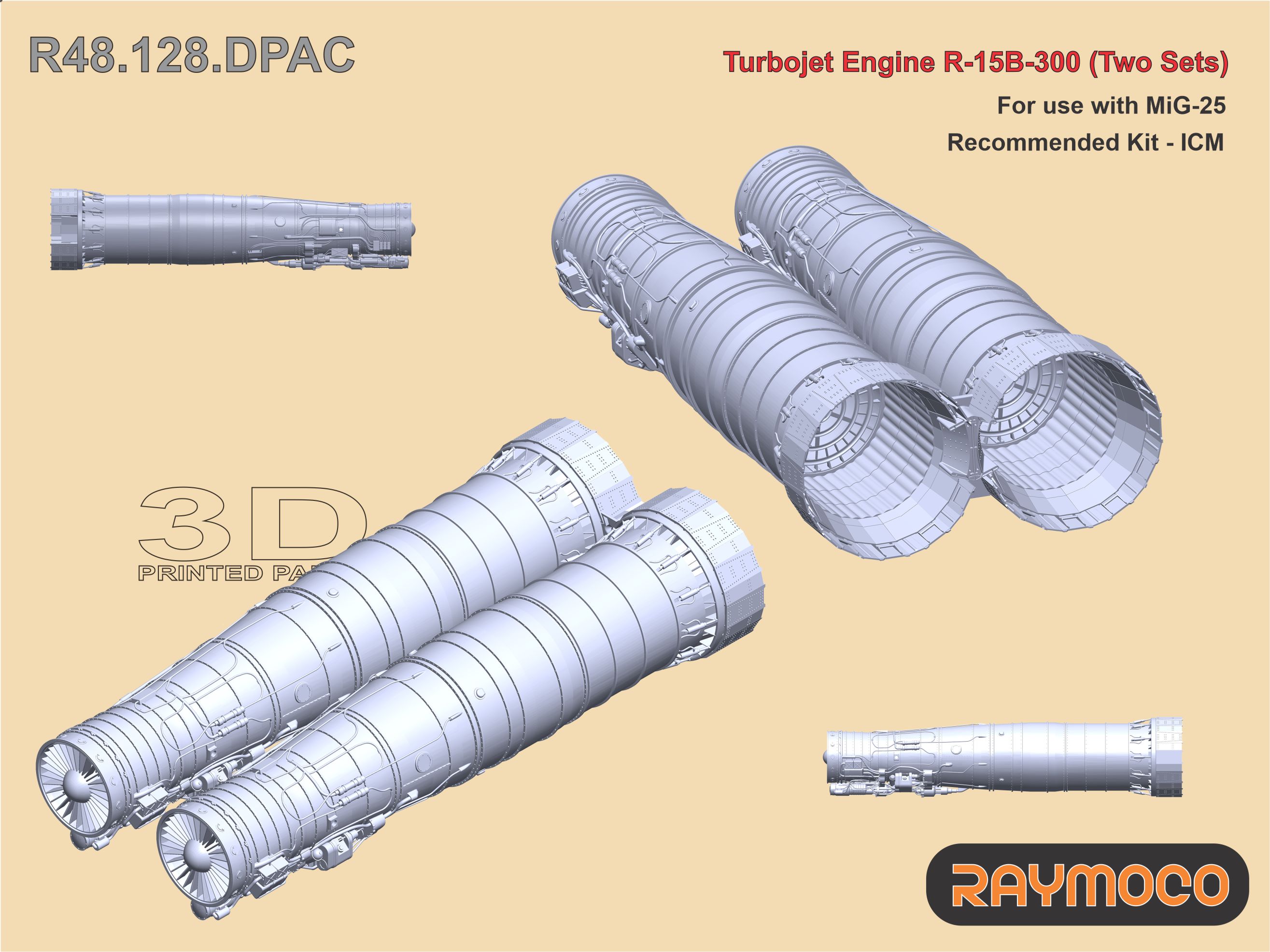 Additions (3D resin printing) 1/48 Turbo Jet Engine R-15B-300 (2 sets) (Raymoco)