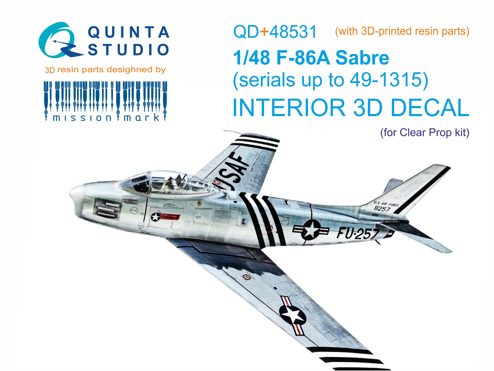 F-86A Sabre 3D-Printed & coloured Interior on decal paper (Clear Prop) (with 3D-printed resin parts)