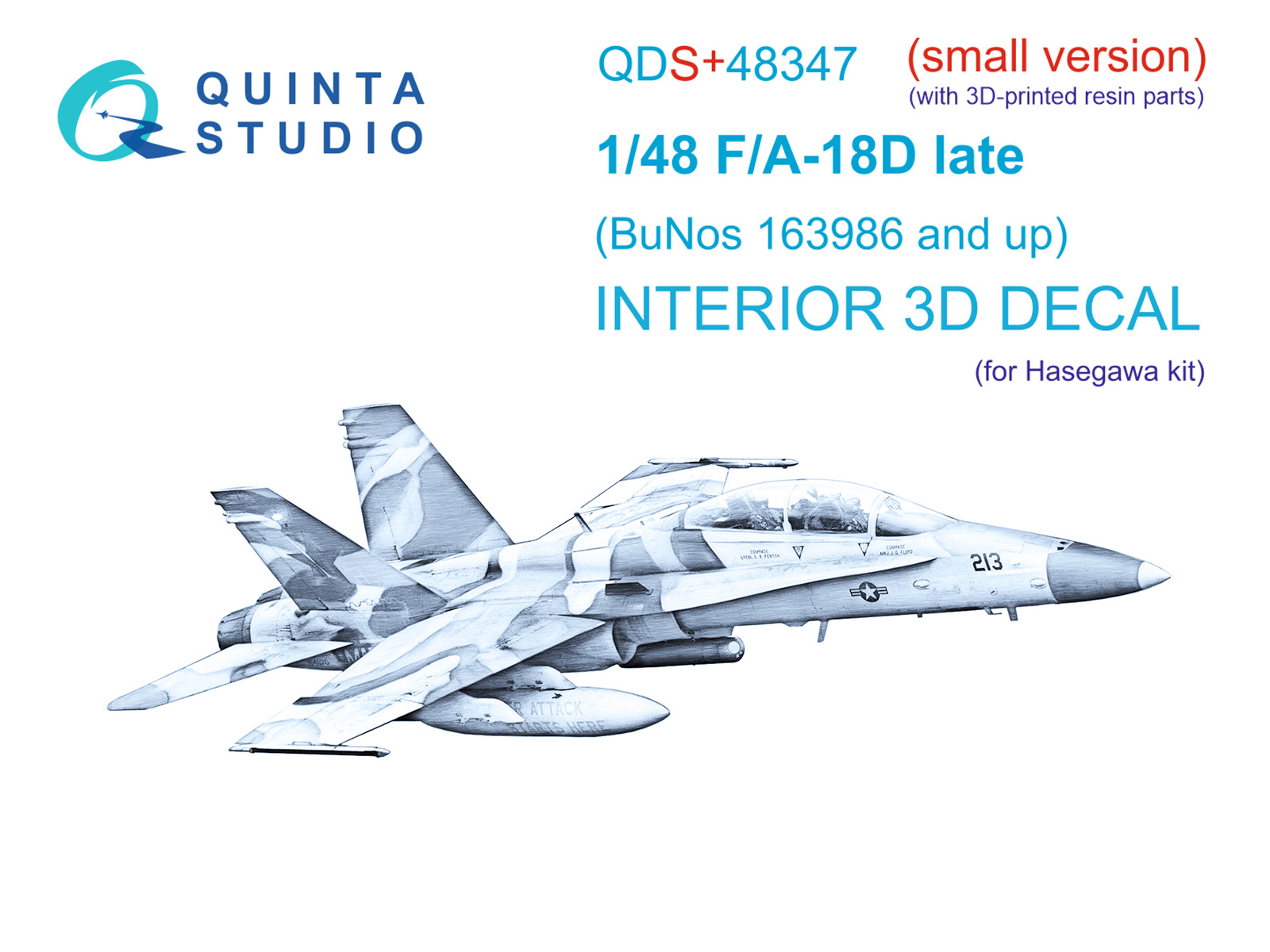 FA-18D late 3D-Printed & coloured Interior on decal paper (Hasegawa) (with 3D-printed resin parts)  (Small version)