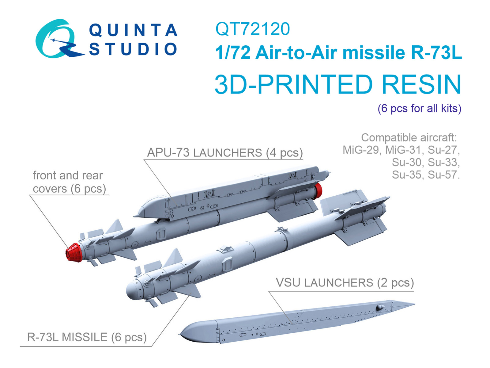 R-73L Air-to-Air Missiles with Launchers, 6 pcs (for all kits)