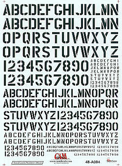 Decal 1/48 Stencil Letters and Numbers 4 sizes black (CAM)