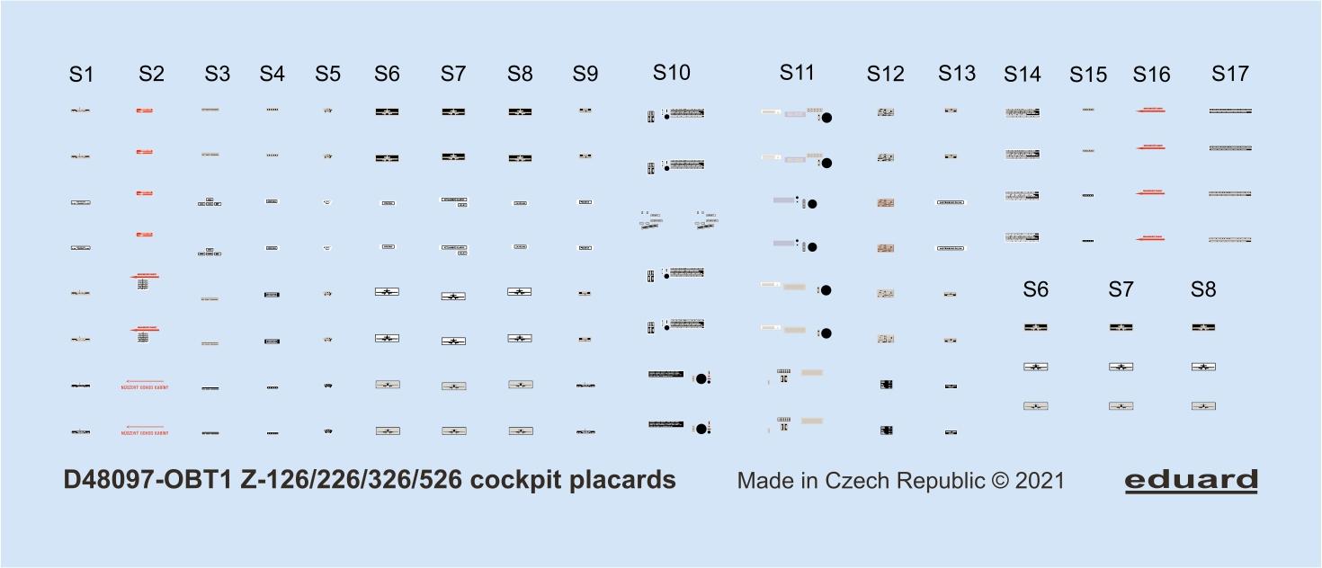 Decal 1/48 Z-126/226/326/526 cockpit placards