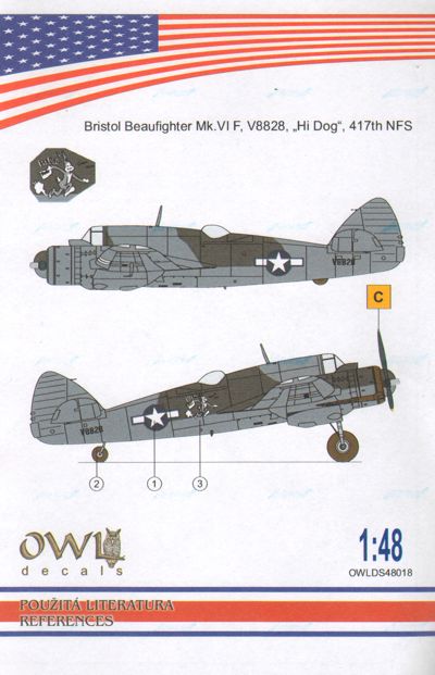 Decal 1/48 Bristol Beaufighter Mk.VIF V8828, Hi Dog 417th NFS (Owl Decals)