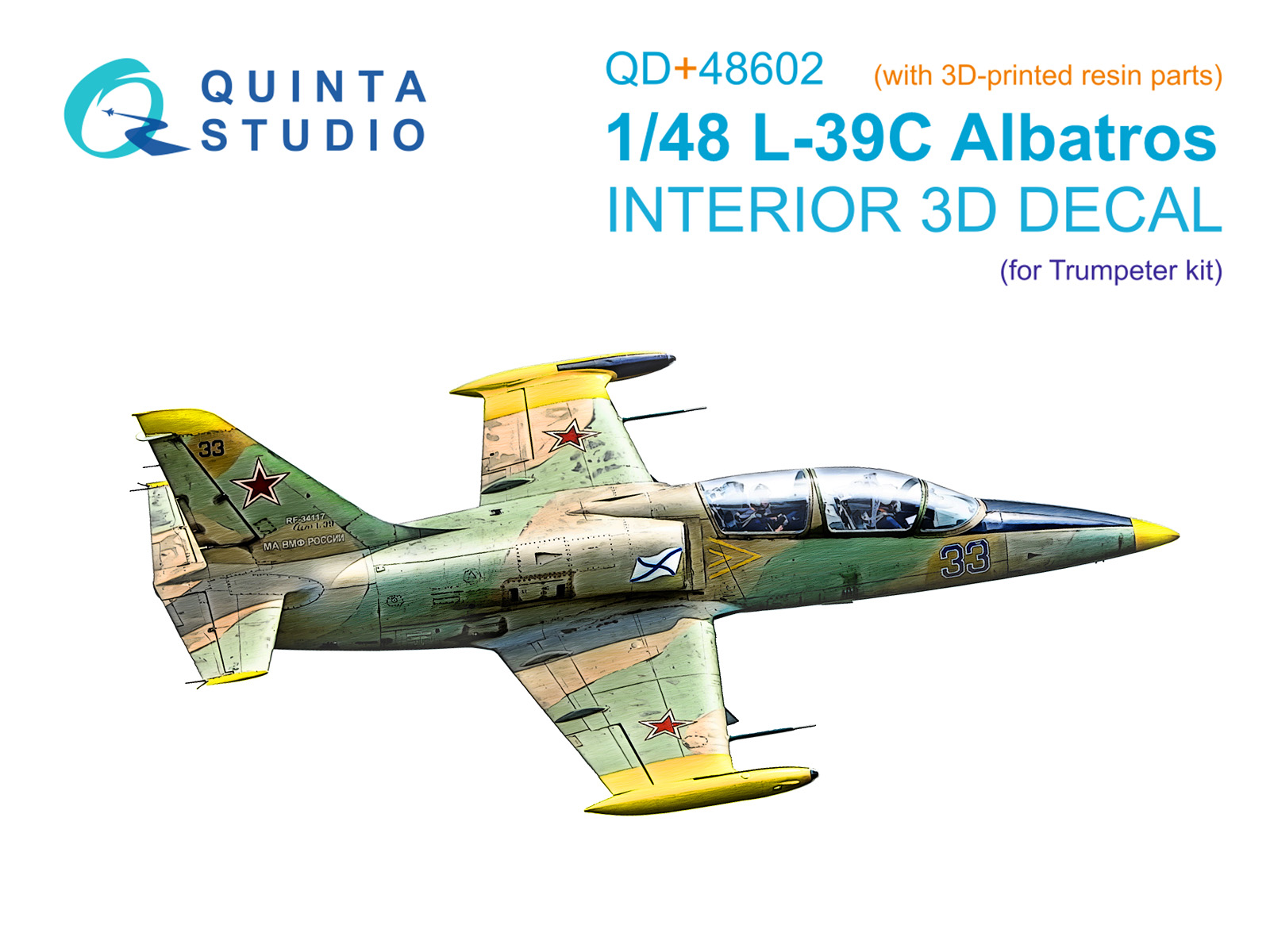 L-39C 3D-Printed & coloured Interior on decal paper (Trumpeter) (with 3D-printed resin parts)