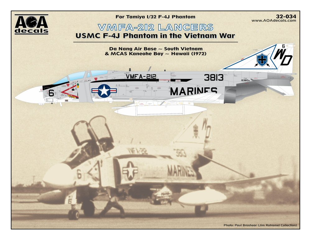 Decal 1/32 VMFA-212 Lancers - USMC McDonnell F-4J Phantom in the Vietnam War(AOA Decals)