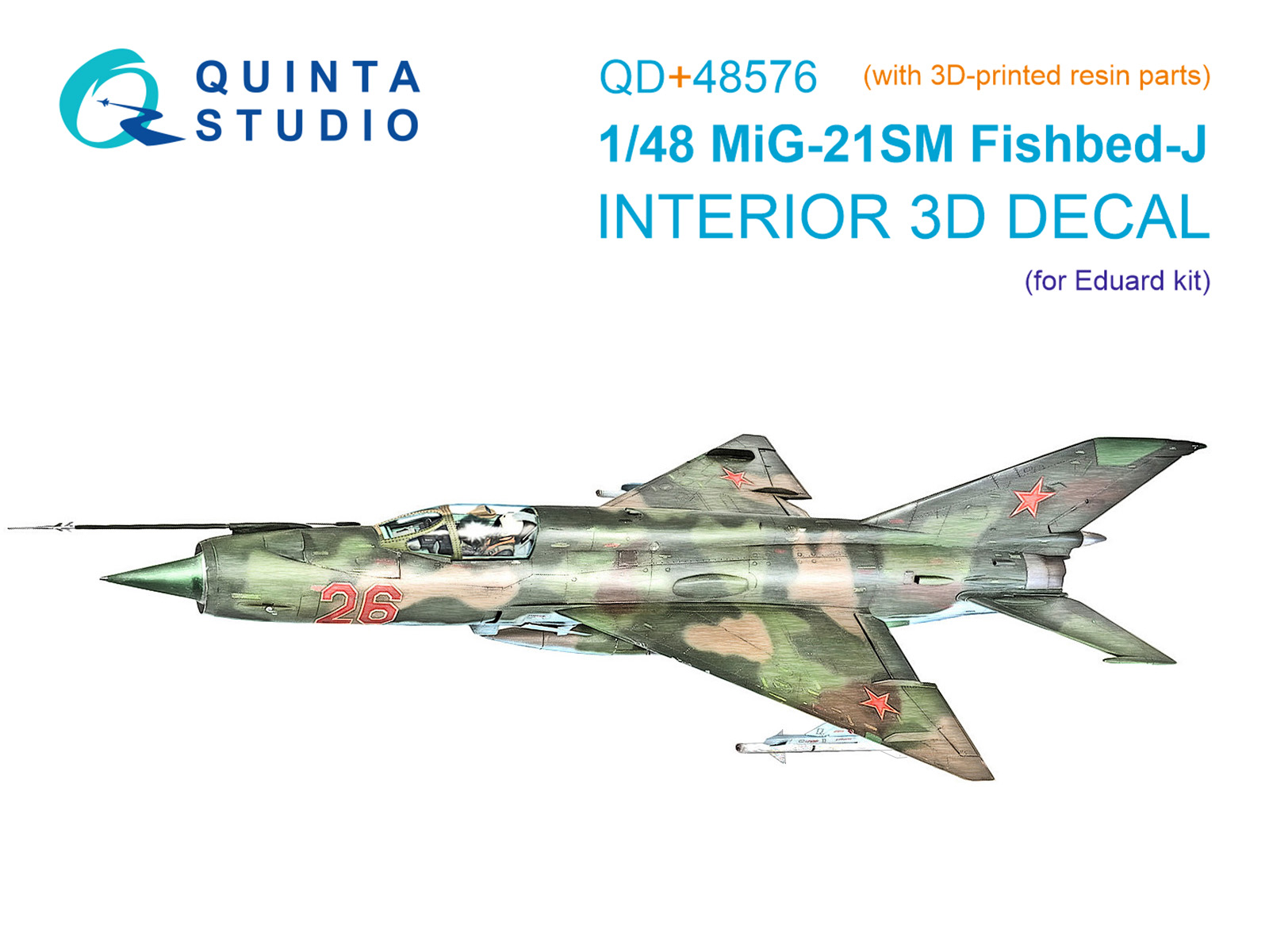 MiG-21SM Fishbed-J 3D-Printed & coloured Interior on decal paper (Eduard) (with 3D-printed resin parts)