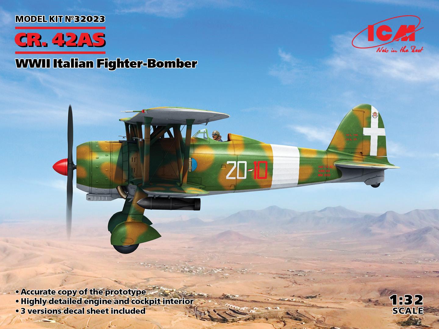 Model kit 1/32 Fiat CR.42AS Italian Fighter-Bomber (3x camo) (ICM)