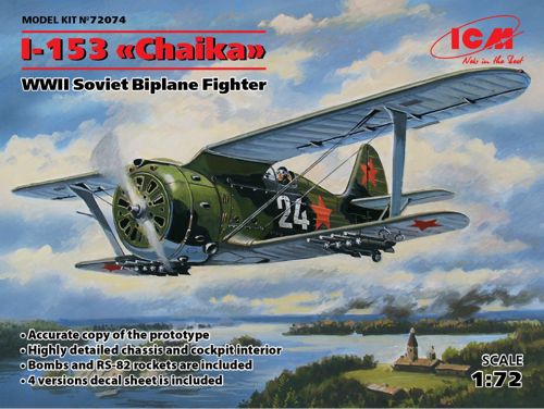Model kit 1/72 I-153 Chaika Soviet Biplane Fighter (ICM)