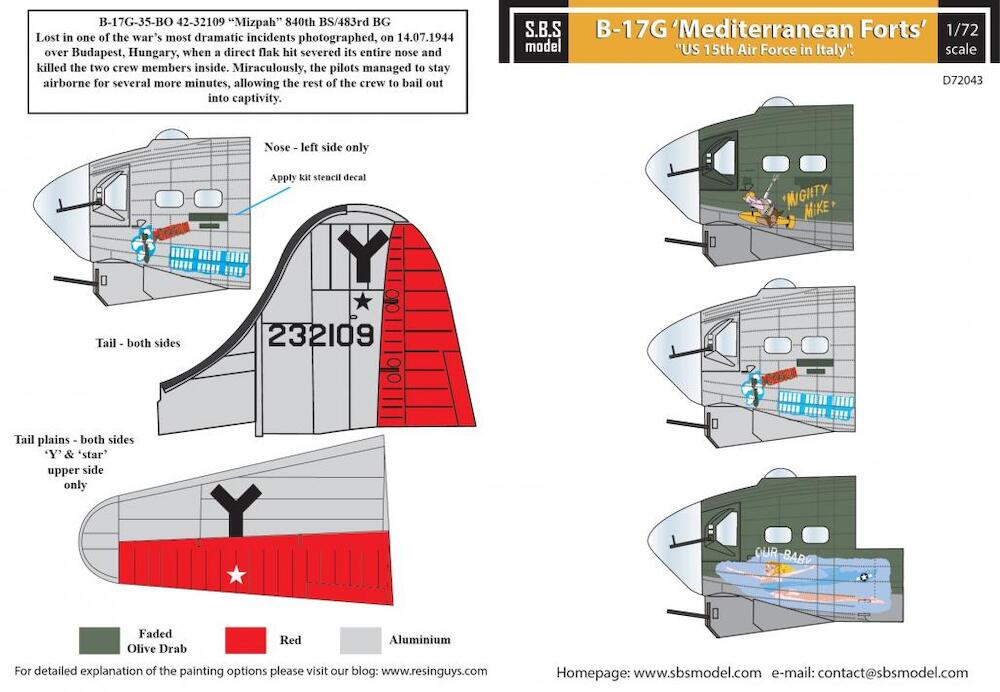Decal 1/72 B-17G 'US 15th Air Force in Italy' (SBS Model)