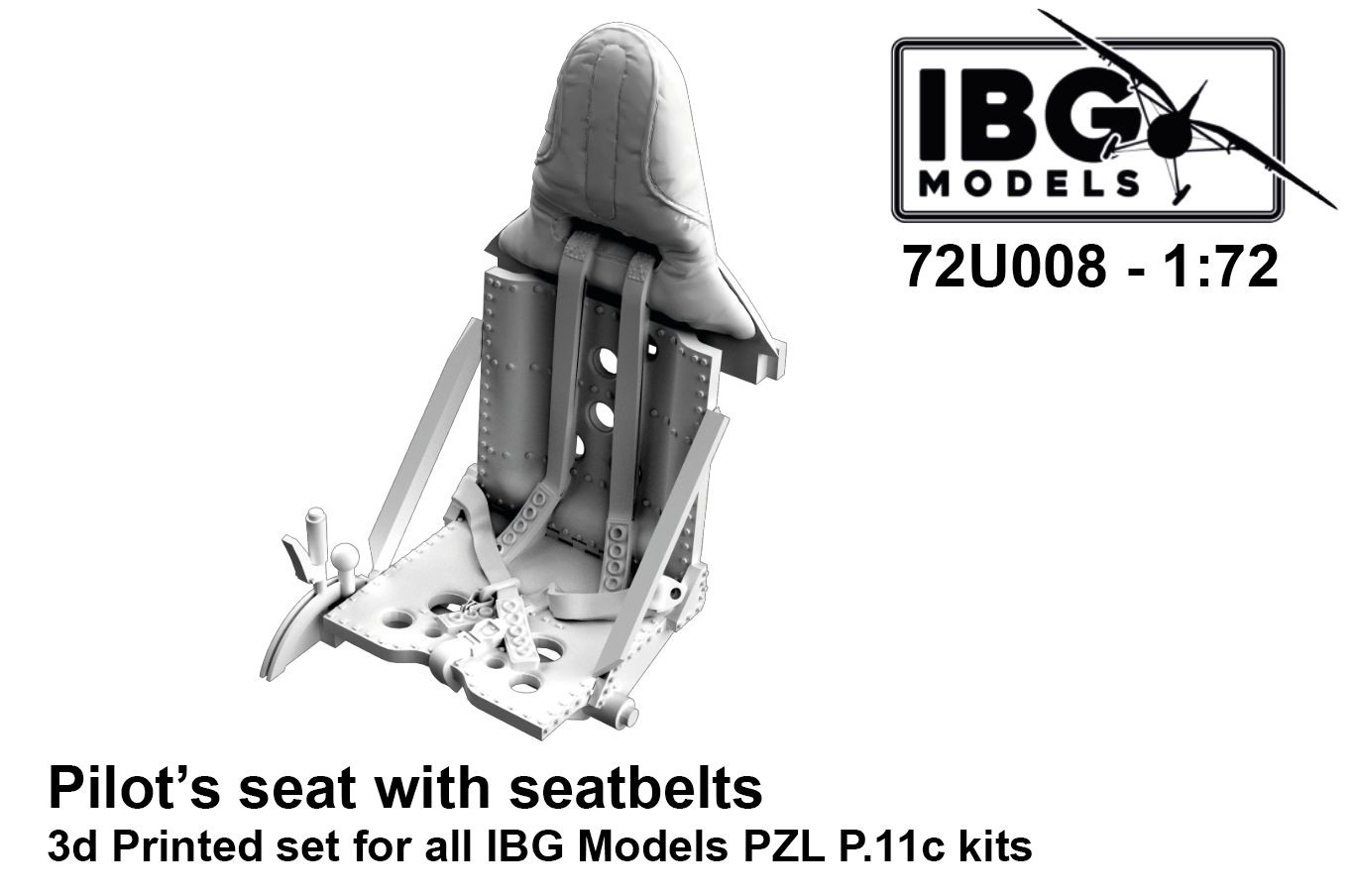 Additions (3D resin printing) 1/72 PZL P.11c Pilot's seat with seatbelts (designed to be used with IBG Models kits) 