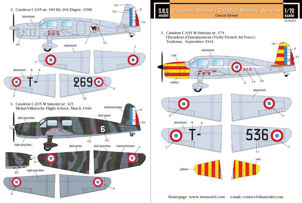 Decal 1/72 Caudron C.635 in Military Service (SBS Model)
