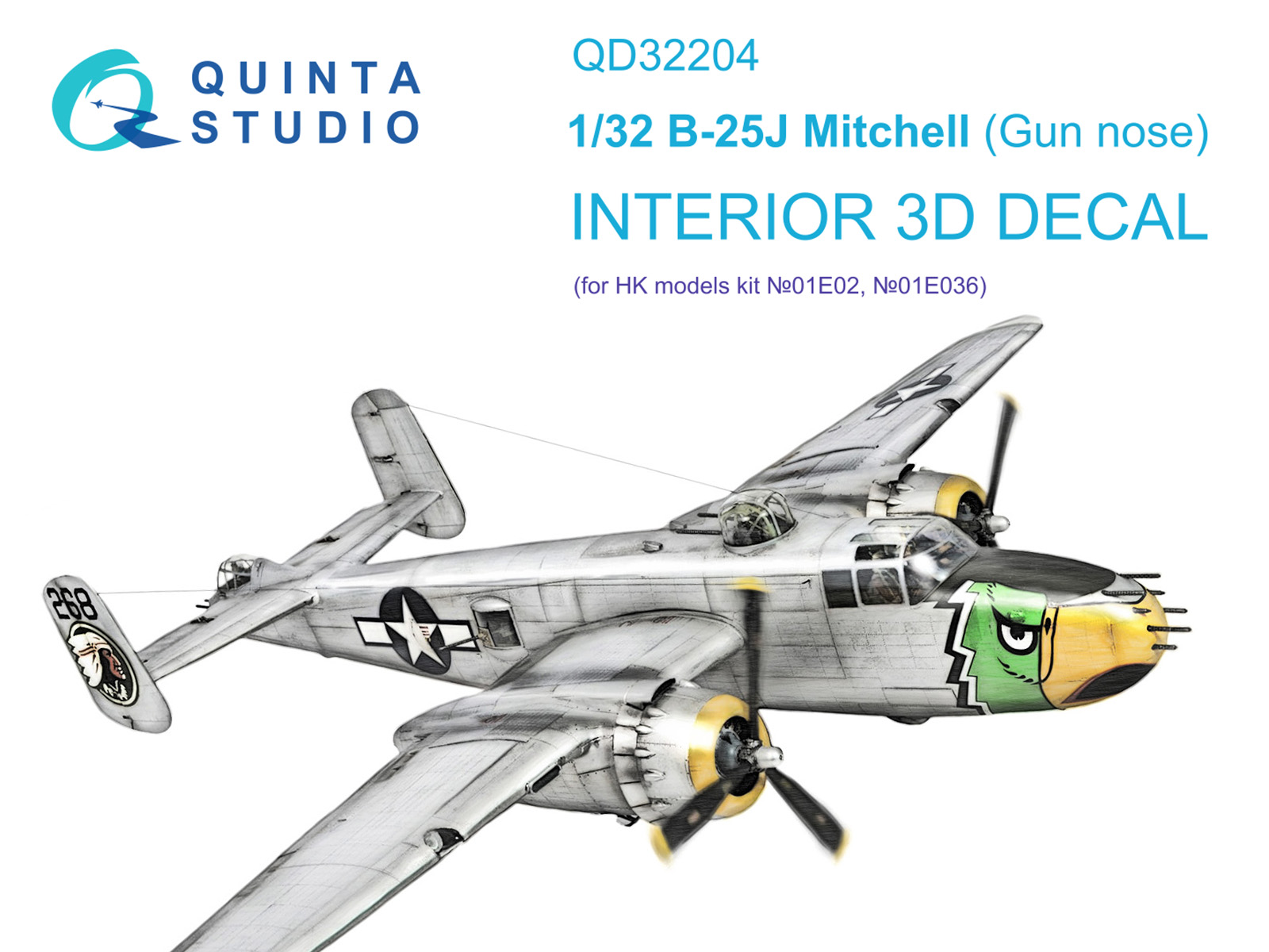 B-25J Mitchell Gun nose 3D-Printed & coloured Interior on decal paper (HK models)