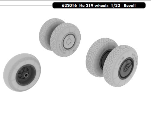 Additions (3D resin printing) 1/32 Heinkel He-219A-7 'Uhu' wheels with weighted tyre effect (designed to be used with Revell kits) 