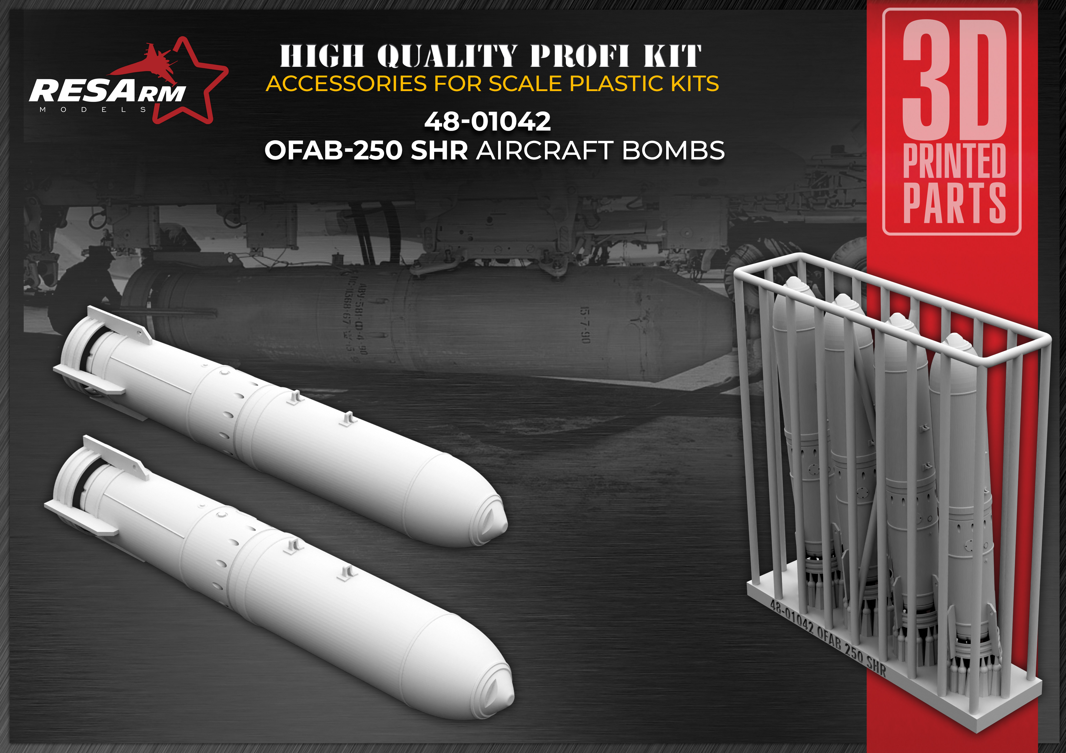 Additions (3D resin printing) 1/48 OFAB-250SHR high-explosive fragmentation aerial bomb of 250 kg caliber (RESArm)