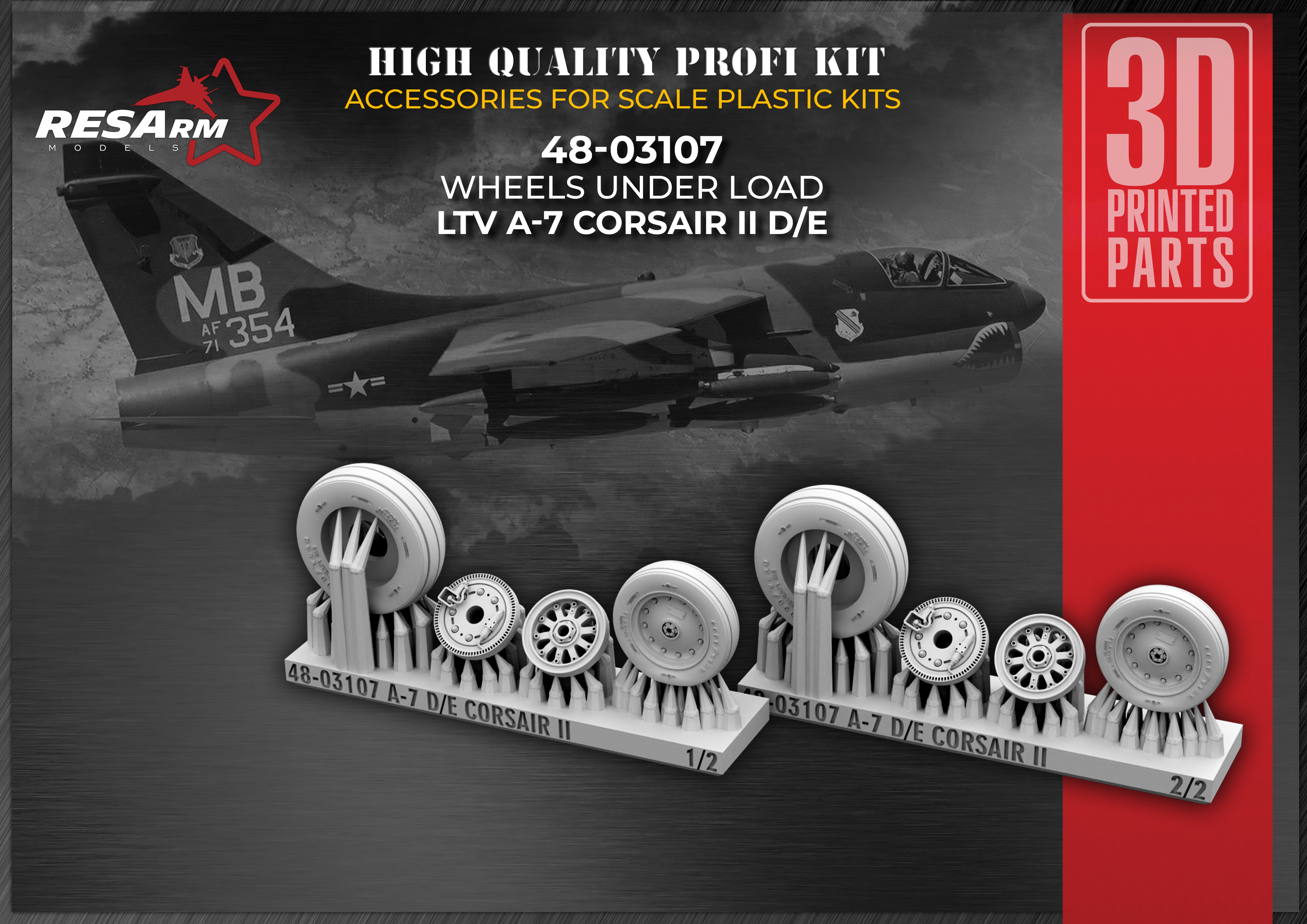 Additions (3D resin printing) 1/48 A-7 D/E Corsair II Wheels under load (RESArm)
