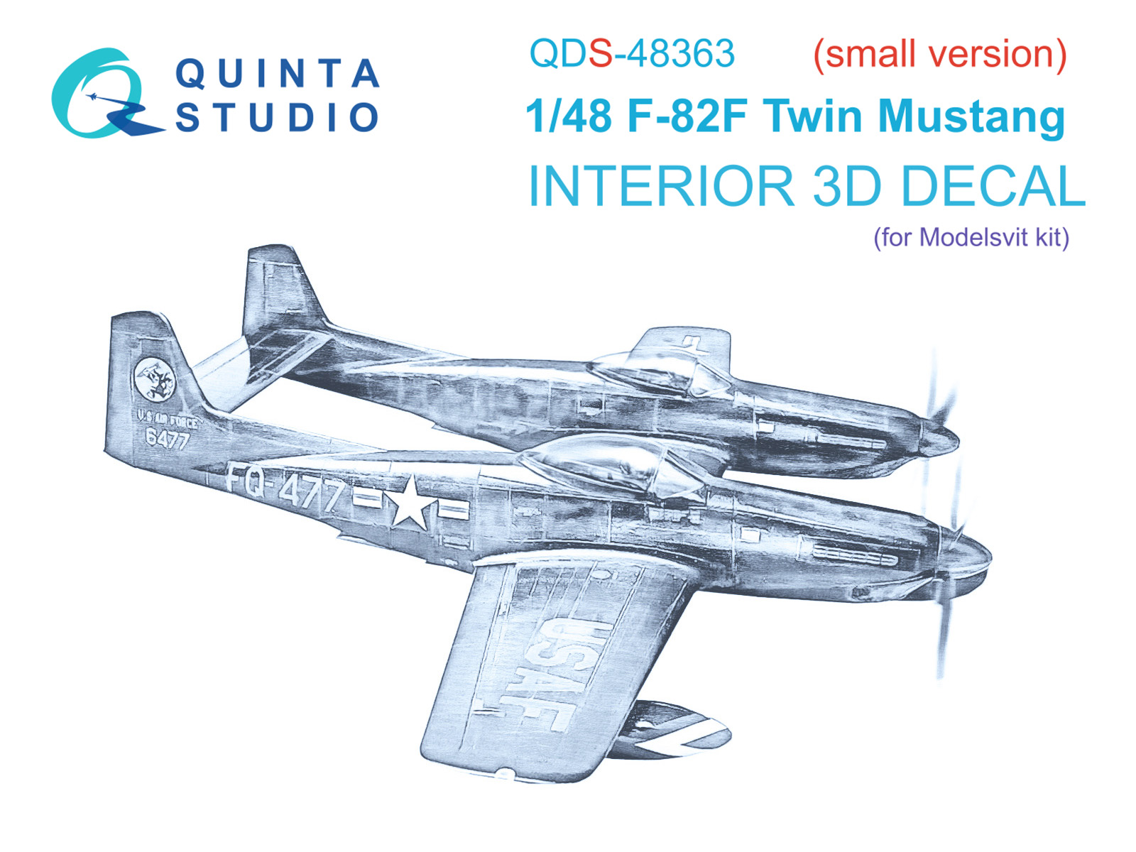 F-82F Twin Mustang 3D-Printed & coloured Interior on decal paper (Modelsvit) (Small version)
