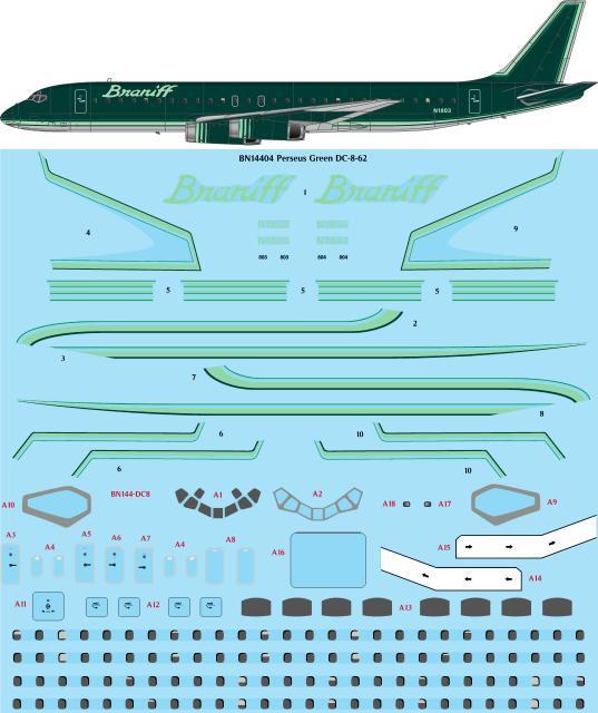 Decal 1/144 Ultra Perseus Green Douglas DC-8-62 (26 Decals)