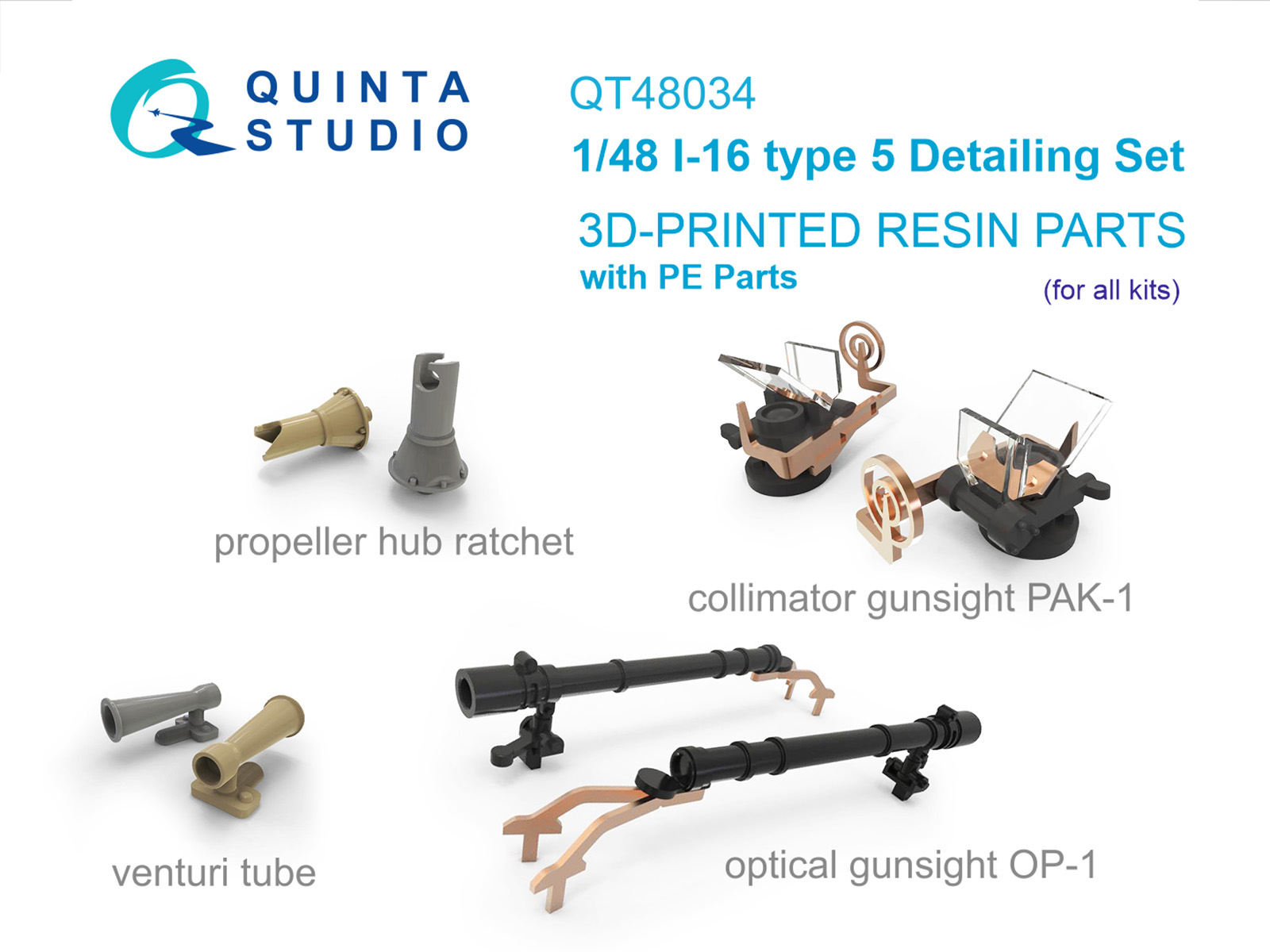 I-16 Detail set: Propeller hub ratchet, Venturi tube, PAK-1 gunsight, OP-1 gunsight (all kits)