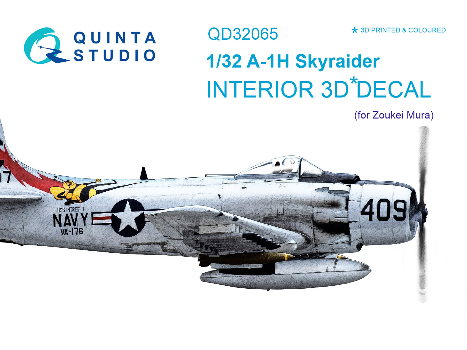 A-1H Skyraider 3D-Printed & coloured Interior on decal paper (for ZM SWS kit)